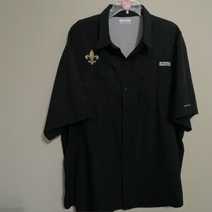 Columbia Black Men's Fishing Button Down Shirt Size 2XL ~ Saint logo ⚜️⚜️ PFG